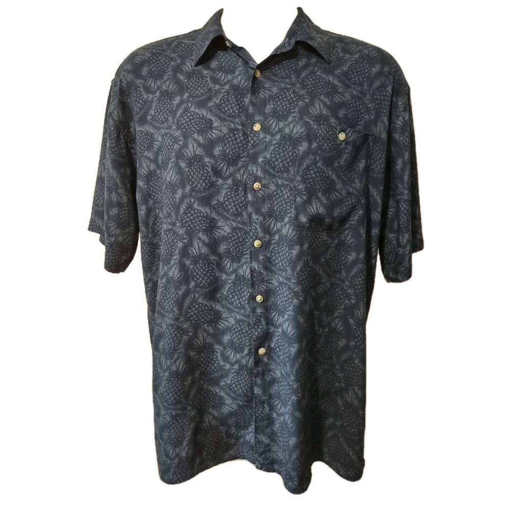 Izod Hawaiian Shirt Men's Size XL Short Sleeve Collared Button Up Pineapple Navy